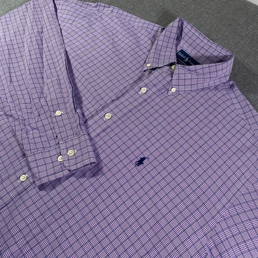 Ralph Lauren Yarmouth Men's Purple Plaid Button Down Shirt 16 1/2 35 Cotton